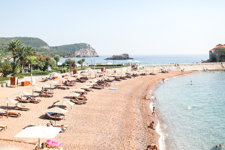 beautiful sandy beach and the Adriatic Sea, Montenegroの写真素材