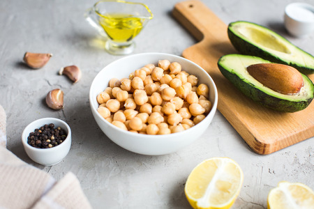 ingredients for cooking hummus of chickpeasの写真素材