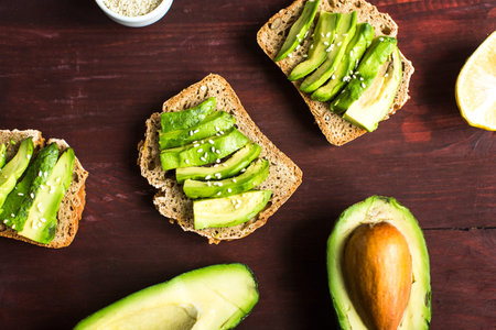 useful toast with avocado and sesame seeds