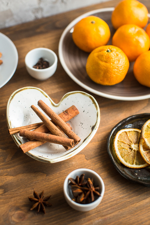 Christmas spices, ingredients for mulled wineの写真素材