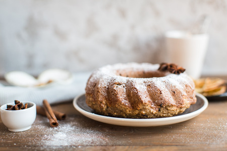 Christmas cake with raisins and cinnamonの写真素材