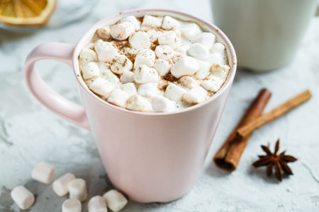 flavored cocoa with marshmallows and cinnamon