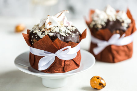 easter cake with meringue and ribonの写真素材