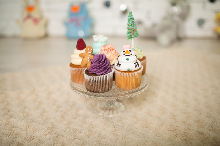 Capcakes with New Year's decorの写真素材