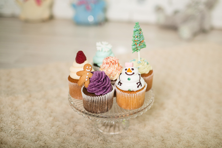 Capcakes with New Year's decorの写真素材