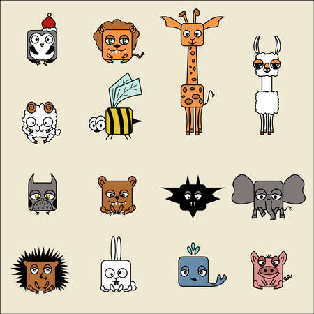 Square Animals Set Cartoon Zooのイラスト素材