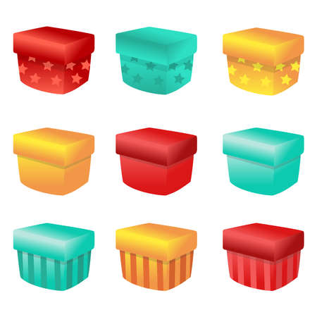 Colorful gift box in vintage style on white background. Colorful holiday background. Vector holiday illustration. Christmas celebration. Holiday gift box. Holiday gift surprise. Sale itemのイラスト素材