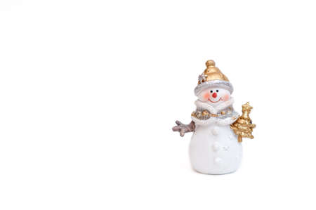 snowman on a white background. free space on the left for an inscriptionの写真素材