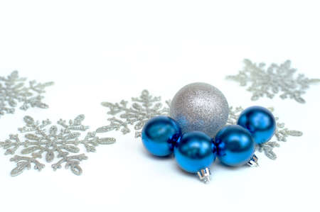 silver ball. Christmas decoration on white backgroundの写真素材