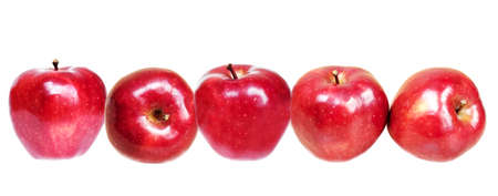 Five red apples on a white background. Isolateの写真素材