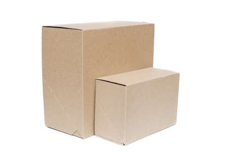 Cardboard boxes on white backgroundの写真素材