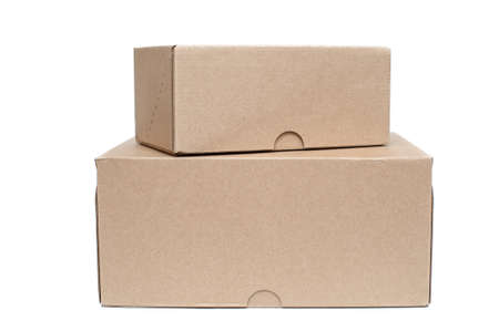Cardboard boxes on white backgroundの写真素材