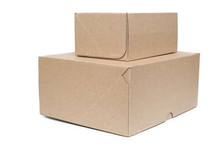 Cardboard boxes on white backgroundの写真素材