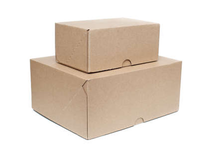 Cardboard boxes on white backgroundの写真素材
