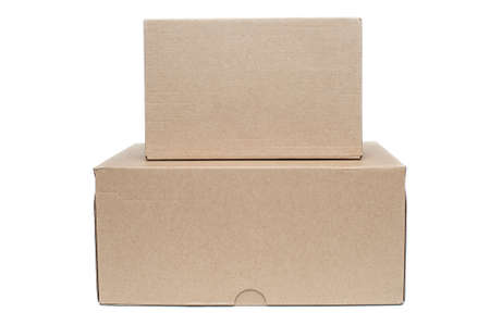 Cardboard boxes on white backgroundの写真素材