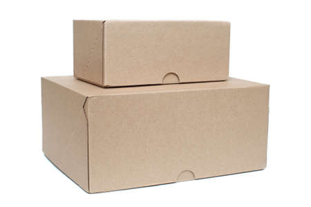 Cardboard boxes on white backgroundの写真素材