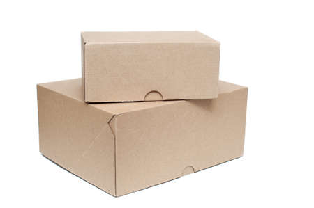 Cardboard boxes on white backgroundの写真素材