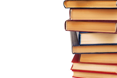 Stack of old books isolated on white background.