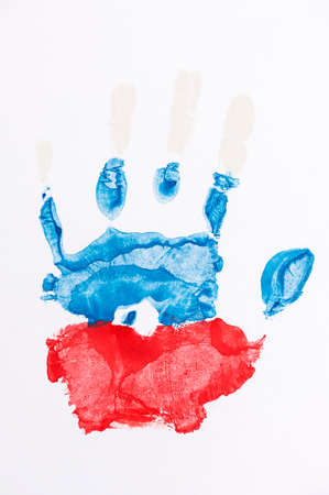 Hand painted with the flag of Russia, open palms on a white background.の写真素材