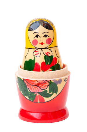 Open Russian doll Matryoshka on a white background. vertical photoの写真素材