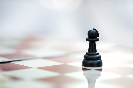 One pawn on a chessboard. The concept of leadership and self-confidence. copy space