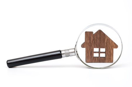 Magnifying glass with a house on it. real estate search conceptの写真素材