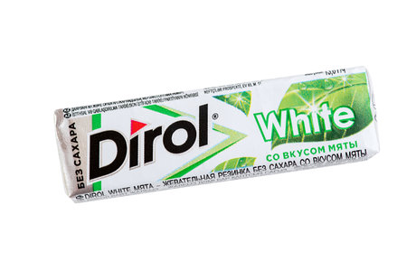 Smolensk - October 20, 2023: Dirol mint sugar-free chewing gum isolated on white backgroundのeditorial素材