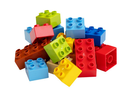Smolensk - October 20, 2023: Lego, brick, isolated on a transparent background. Colorful plastic building blocks. Educational children's toysのeditorial素材
