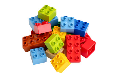 Lego, brick, isolated on white background.Colorful plastic building blocks. Educational children's toysのeditorial素材