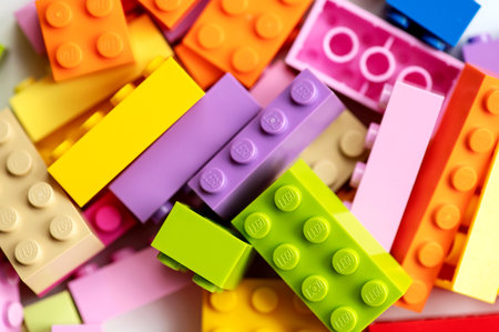 Colorful Lego details close-up, selective focusのeditorial素材