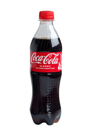 Smolensk, Russia - October 20, 2023: Photo of a plastic Coca-Cola bottle isolated on a white backgroundのeditorial素材
