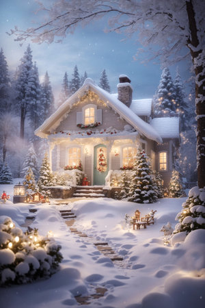 A cozy home decorated with twinkling lights and holiday decorations. Christmas backgroundの素材