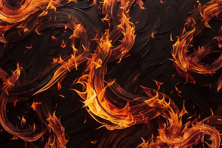 Fire flames on a black background. Flames texture. Fire background.の素材