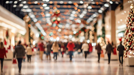 Blurred image of people walking in the shopping mall during Christmas holidaysの素材