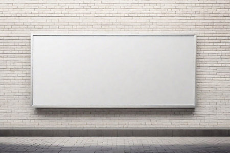 Blank billboard on white brick wall. Mock upの素材