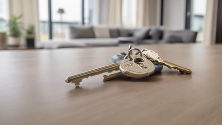 A key on the table in the living room , mortgage, investment, rental, real estate market, property conceptの素材