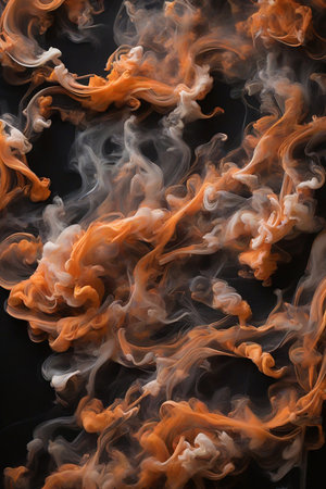 Orange and white smoke on a black background. Abstract background for design.の素材