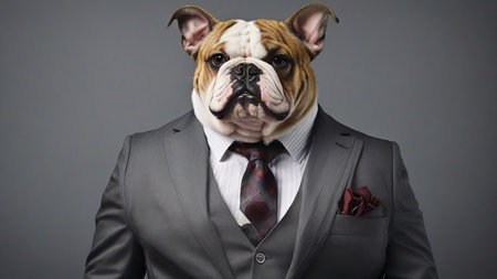 Portrait of a Bulldog dressed in a formal business suit, Boss Bulldogの素材