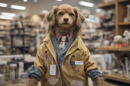 Cute dog in a shop. Shallow depth of field.の素材