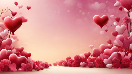 Valentine's day background with hearts and roses. 3d renderingの素材