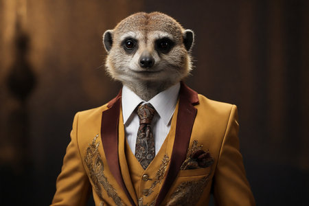 Portrait of a meerkat in a suit and tie.の素材