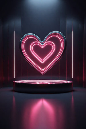 Neon heart on black background. Valentine's day concept. 3D Renderingの素材