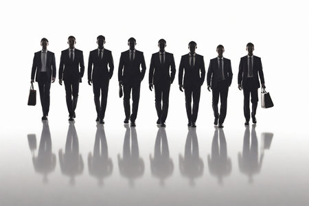 Silhouettes of a group of business people on a white backgroundの素材