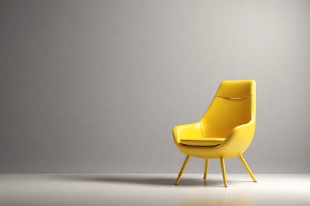 Modern yellow armchair on gray background. 3d render illustration.の素材