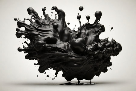 Black paint splashing isolated on white background. 3d rendering.の素材
