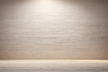 White brick wall and floor with spotlights. Interior background. 3d renderの素材