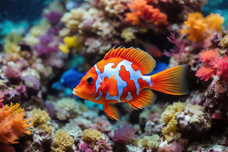 Clown fish (Amphiprion imperator) on coral reefの素材