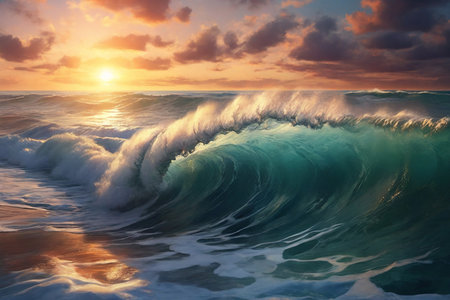 Beautiful seascape with waves at sunset. Nature composition.の素材