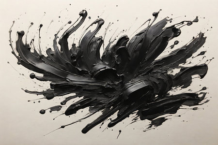 Black paint splashes on beige background. Hand-drawn illustration.の素材