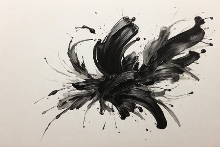 Abstract black and white brushstrokes on a white background. Ink blots.の素材